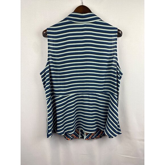 Women’s Cabi 2XL Zip-Up Blue & Black Striped Peplum Sleeveless Collard Blouse wi - Picture 4 of 6